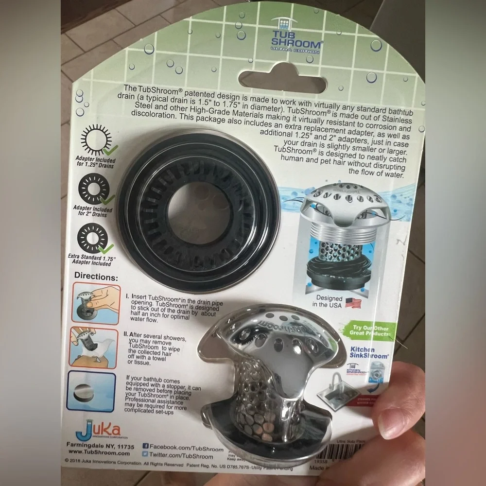 TubShroom® Ultra Drain Protector Hair Catcher Strainer in Stainless Steel (New!)